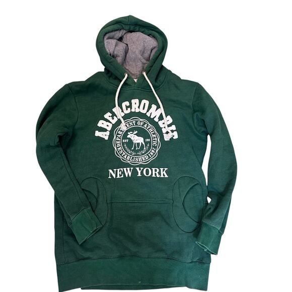 Vintage‎ Abercrombie & Fitch Hoodie Mens XL Y2K Green Preppy Raised Logo Old Mon - Picture 1 of 9